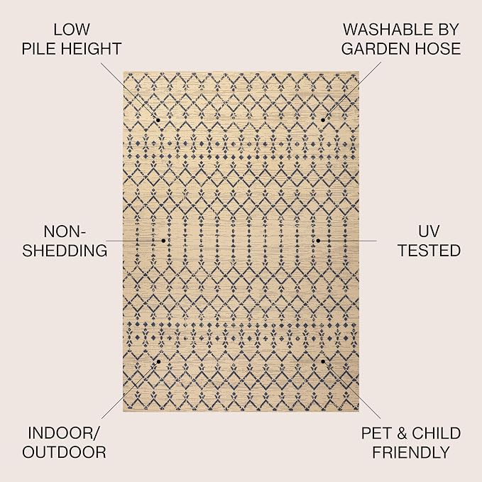 JONATHAN Y Moroccan Geometric Indoor Outdoor Square Area Rug 8X8 Beige/Navy - Image 2