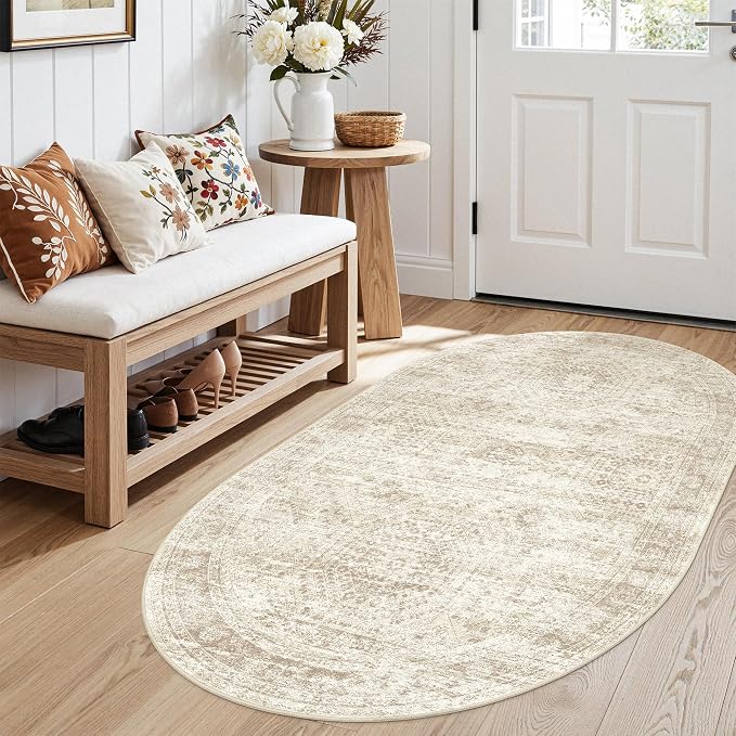 Soalmost Small Oval 3x5 Rug for Entryway, Machine Washable Area Rug for Kitchen - Image 2