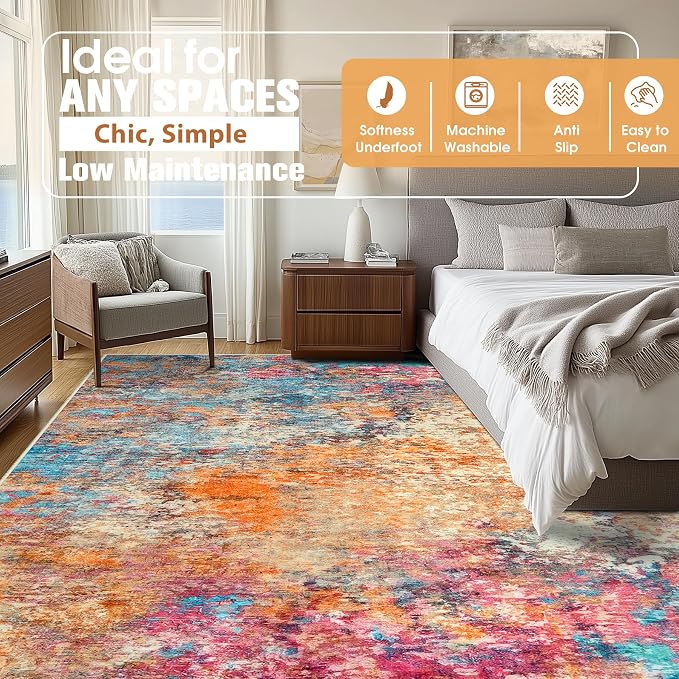 9x12 Area Rugs for Living Room Rug Washable: Abstract Large Rug for Dining Room - Image 3