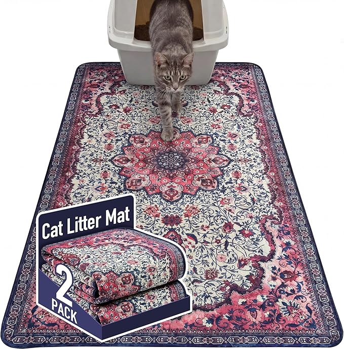 Hompet Cat Litter Mat 2 Pack, 36x60 Large Machine Washable Trapping Mats by Hompet
