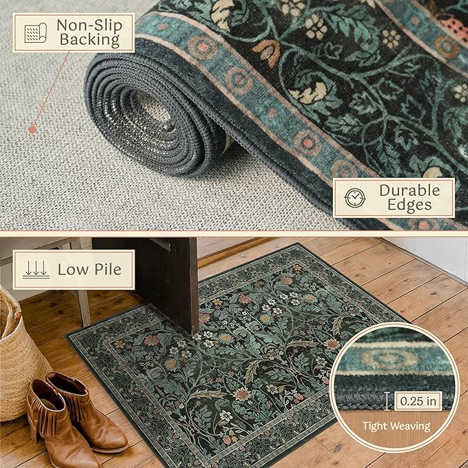 Dusty Teal 2x6 Washable Runner Rug Non Slip - Image 5