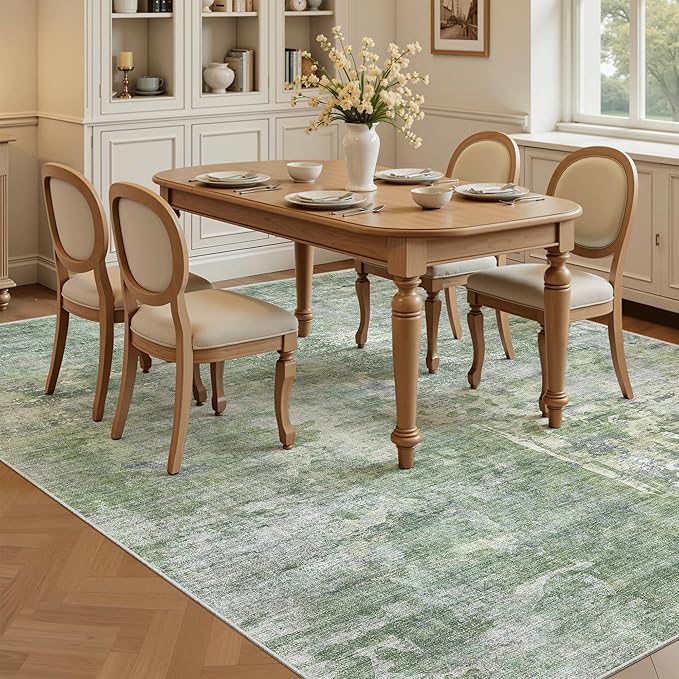 Soalmost 5x8 Area Rugs Green/Ivory Low Pile Indoor Washable Trendy Faded Style - Image 4