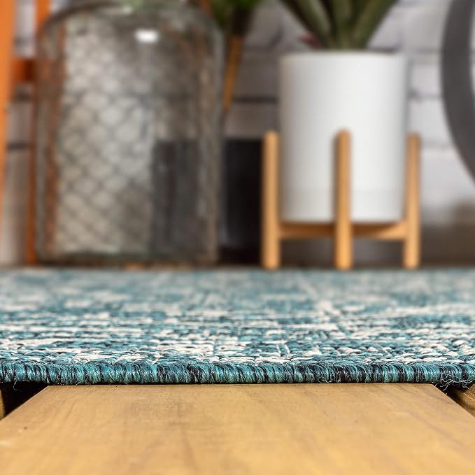 JONATHAN Y Boho Medallion Indoor Outdoor Square Area Rug 6X6 Teal/Gray - Image 5