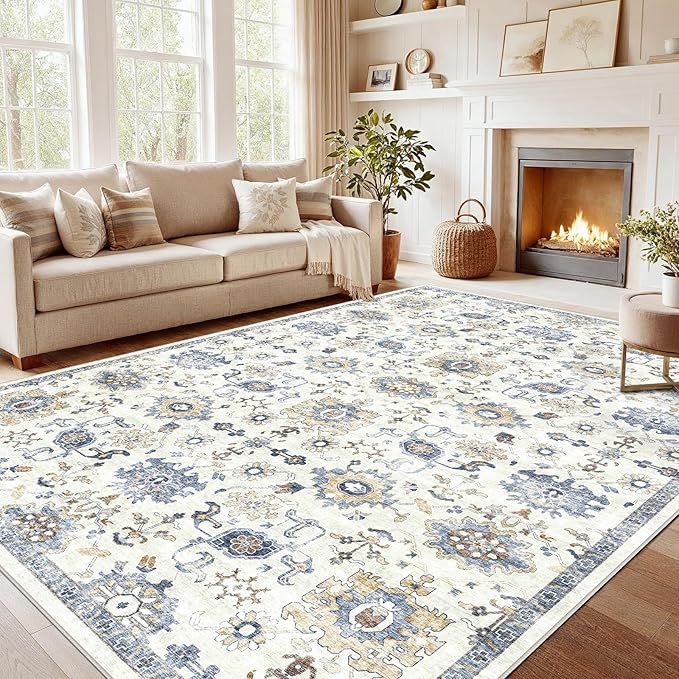 AMADA HOMEFURNISHING 10x14 Washable Area Rug, Low-Profile Large Area Rug by AMADAHOMEFURNISHING
