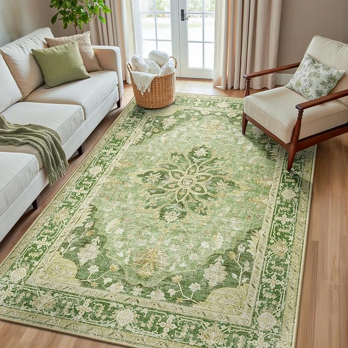 RELEANY Area Rugs 5'x8' Washable Non-Slip, Floral Vintage Distress Medallion by RELEANY