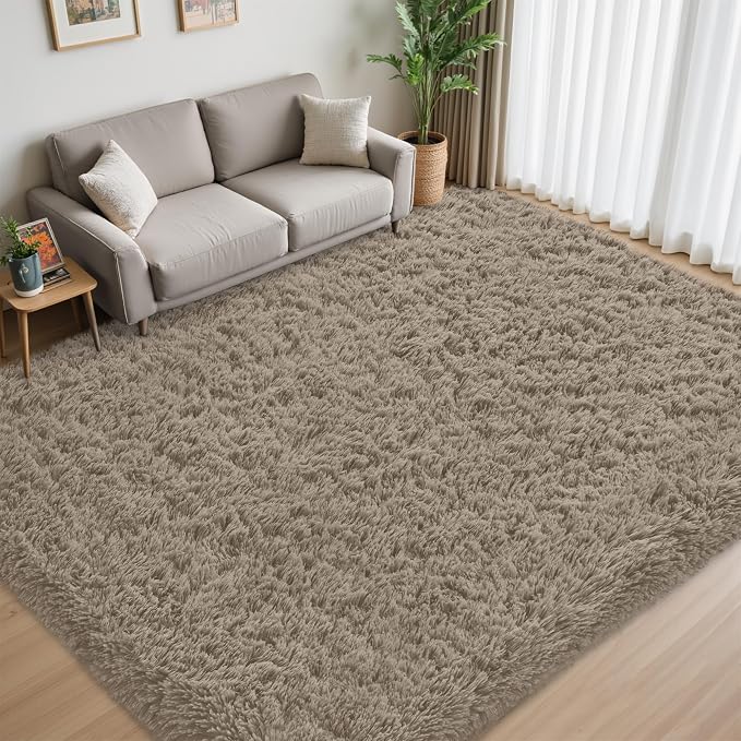 5x8 Area Rug for Living Room:Ultra Soft Fluffy Shag Grey Camel Rugs, Large - Image 7