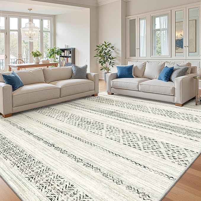 Miukiki 8x10 Area Rug for Living Room Moroccan Washable Rugs Non Slip Indoor by Miukiki