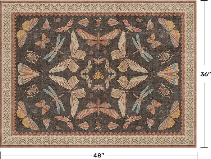 Boho Brown Farmhouse Rug 3x4, Soft Low Pile Entryway Carpet - Image 2