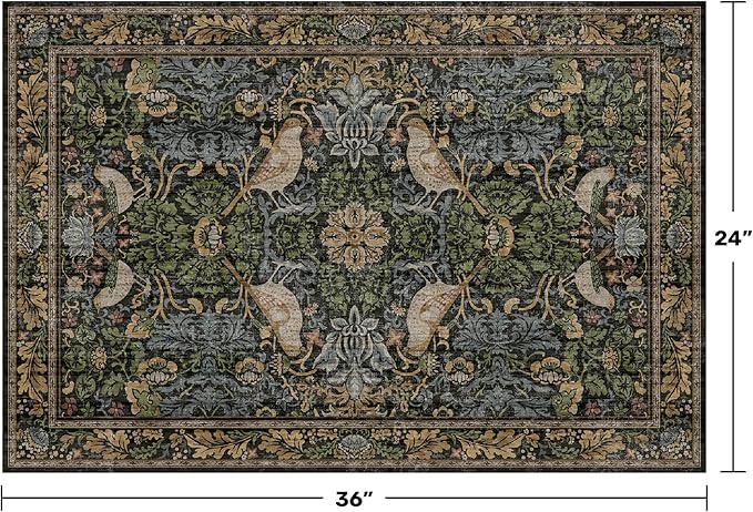 Hazo Haus Washable Dark Vintage Floral Rugs - Image 2