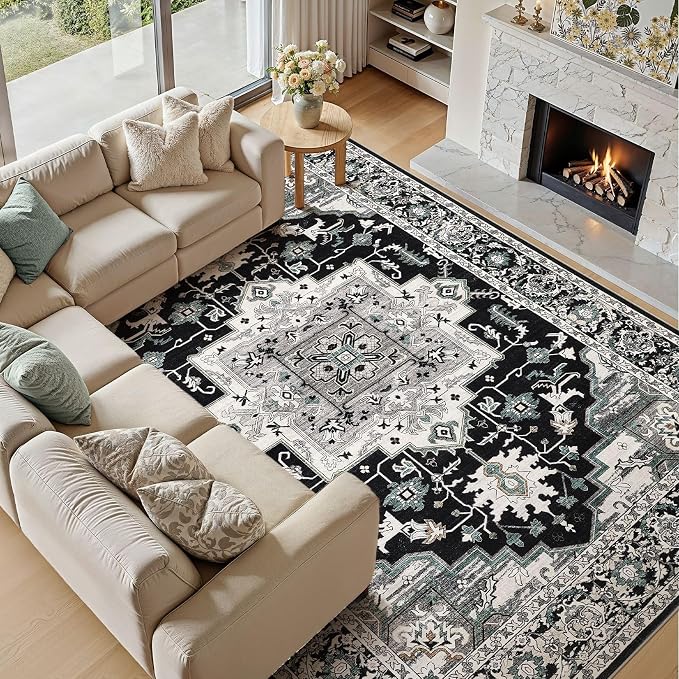 5x7 Area Rugs Living Room: Washable Vintage Rug Large Non-Slip Stain Resistant - Image 3