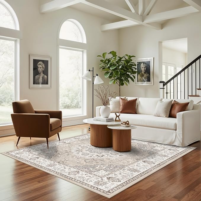 6ft Square Living Room Area Rug: Washable Oriental 6x6 Rugs - Image 4