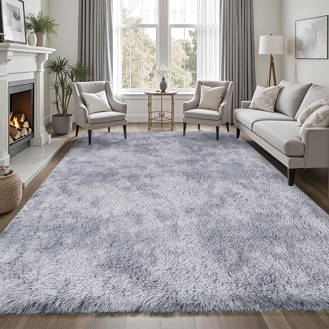 Area Rug for Living Room Bedroom: 5x7 Light Grey Soft Fluffy Shag Upgrade - Image 8