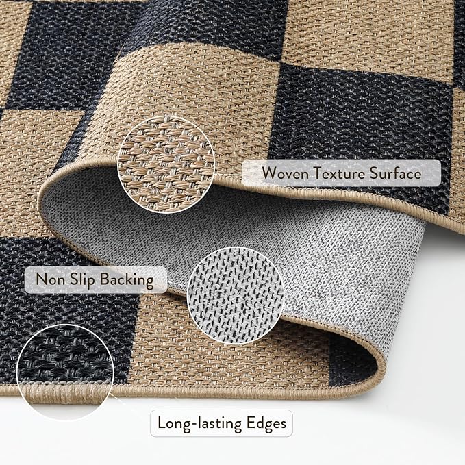 Lahome Colette Checkered Easy Jute Carpet, 3x5 Outdoor Patio Rug Washable Rugs - Image 3