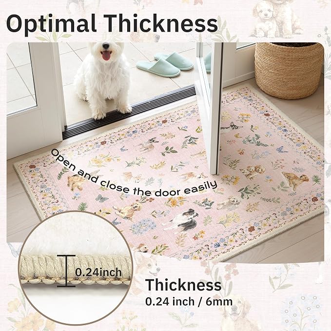 Soalmost Dog 5x7 Area Rugs for Living Room, Machine Washable Animal Floral - Image 9