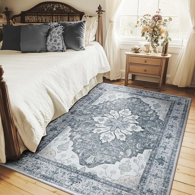 RELEANY Area Rugs 4'x6' Washable Non-Slip, Floral Vintage Distress Medallion - Image 2