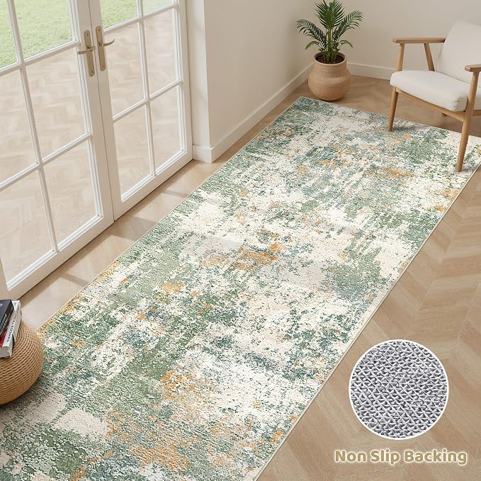 Runner Rug Kitchen Washable Rugs: 3x10 Non-Slip Abstract Soft Modern Stain - Image 3