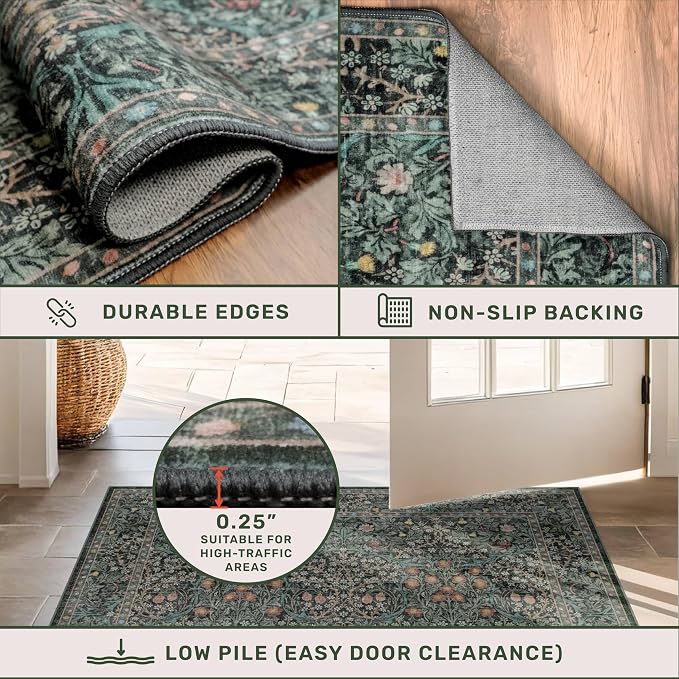 Dark Green 4x6 Entryway Rug, Washable Area Rug 4x6 - Image 6