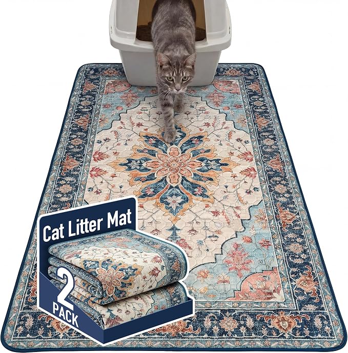 Hompet Cat Litter Mat 2 Pack, 36x60 Large Machine Washable Trapping Mats by Hompet