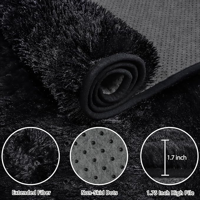 6x9 Area Rug for Living Room:Ultra Soft Fluffy Shag Black Rugs, Large Fuzzy - Image 5