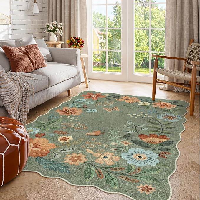Lahome Floral Machine Washable Rug, 3x5 Rug Non Slip Soft Bedroom Rugs by Lahome