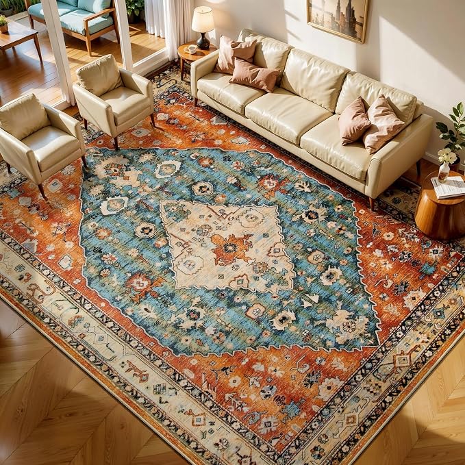 SERISSA 7x9 Area Rugs for Living Room, Large Washable Non-Slip Boho Rug by SERISSAHomeDecorCollection