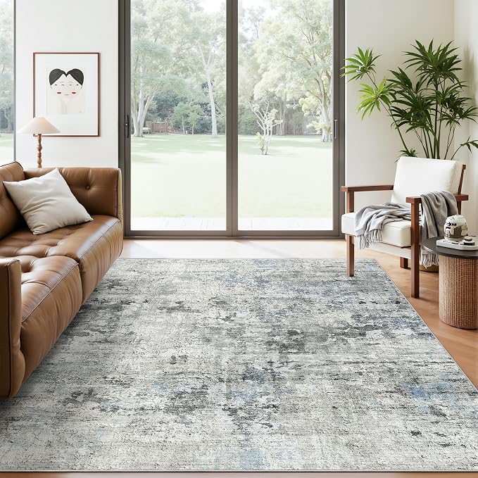 Soalmost Abstract Rug 5x7 Machine Washable Area Indoor Grey Low Pile Non-Slip - Image 8