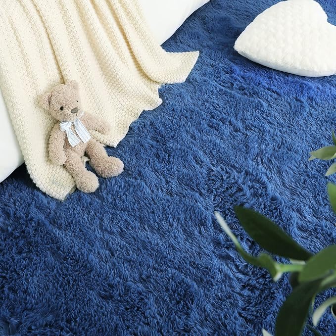 LOCHAS Bedroom Rug 2.6' x 5.3', Light Navy Fluffy Shaggy Area Rug - Image 6