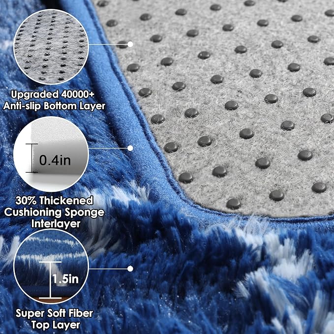ONASAR Large 6x9 Area Rugs for Living Room, Fluffy Geometric Navy and White Rug - Image 4