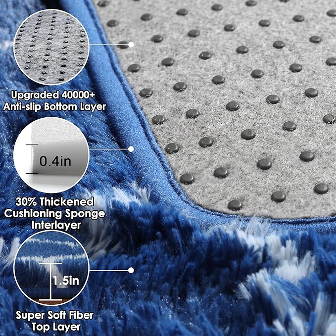 ONASAR 7x9 Area Rugs for Living Room Bedroom, Large Fluffy Navy Blue and White - Image 4