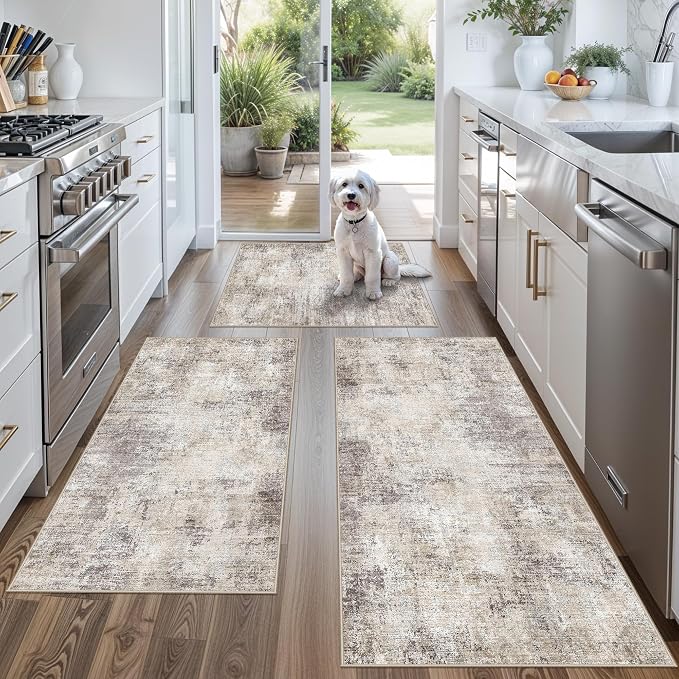 Kitchen Mats for Floor 3 Piece Set, Non-Slip Washable Kitchen Mats for Hardwood by BYYVOORugsforYourHome
