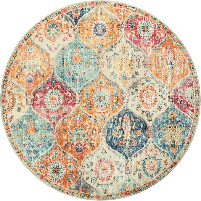Lahome Moroccan Washable Circle Rug, Soft Vintage Round Rug 4ft, Distress Round - Image 2
