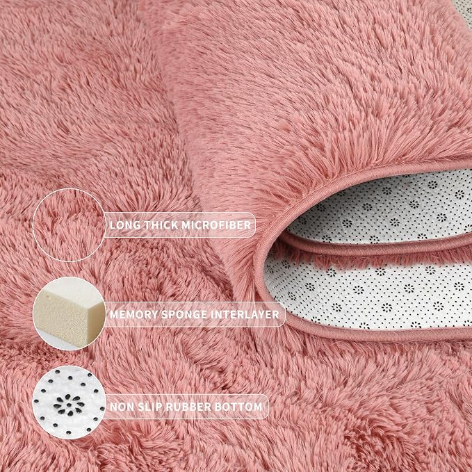 Tepook Blush Pink Area Rugs for Living Room Girls Bedroom, 9x12 Fluffy Shaggy - Image 5