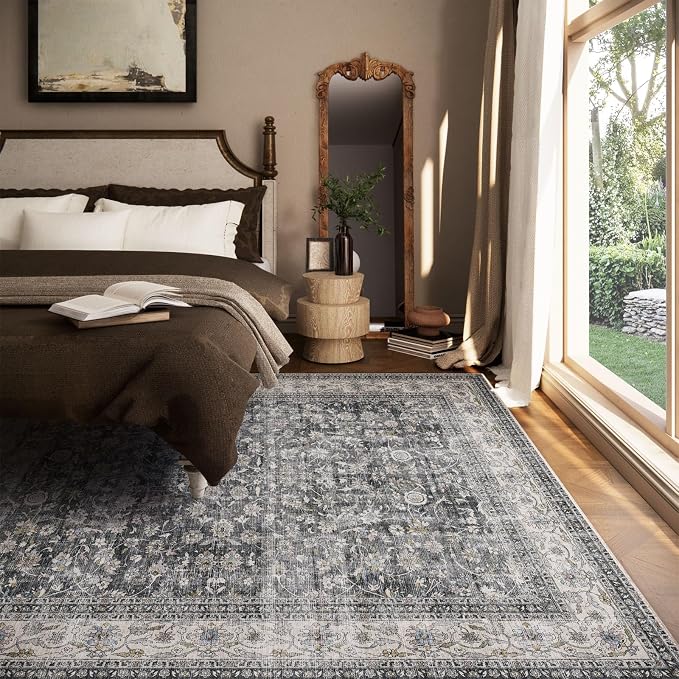 Machine Washable Rugs for Living Room: 6x9 Bedroom Rug Vintage Boho Area Rug - Image 3