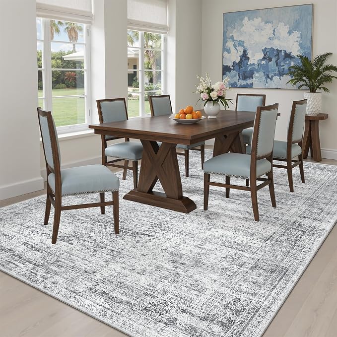 Soalmost 5x8 Area Rugs Grey Low Pile Indoor Washable Trendy Faded Style Rugs - Image 4