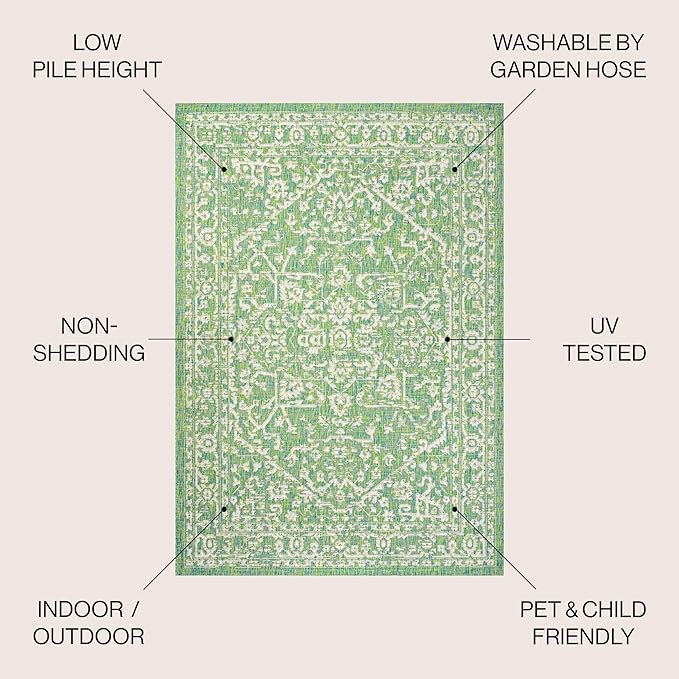 JONATHAN Y Boho Medallion Indoor Outdoor Area Rug 5X8 Cream/Green, Malta - Image 3