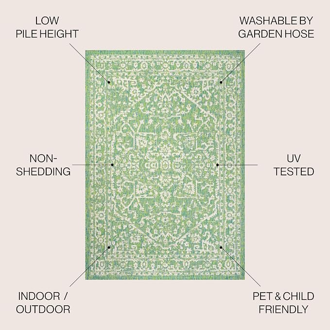 JONATHAN Y Boho Medallion Indoor Outdoor Area Rug 8X10 Cream/Green, Malta - Image 3