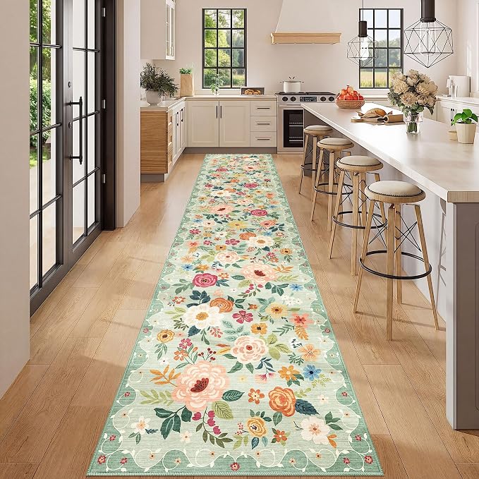 DUKINO 2.6x12 Kitchen Runner Rug, Lightweight Floral Washable Rug - Image 3