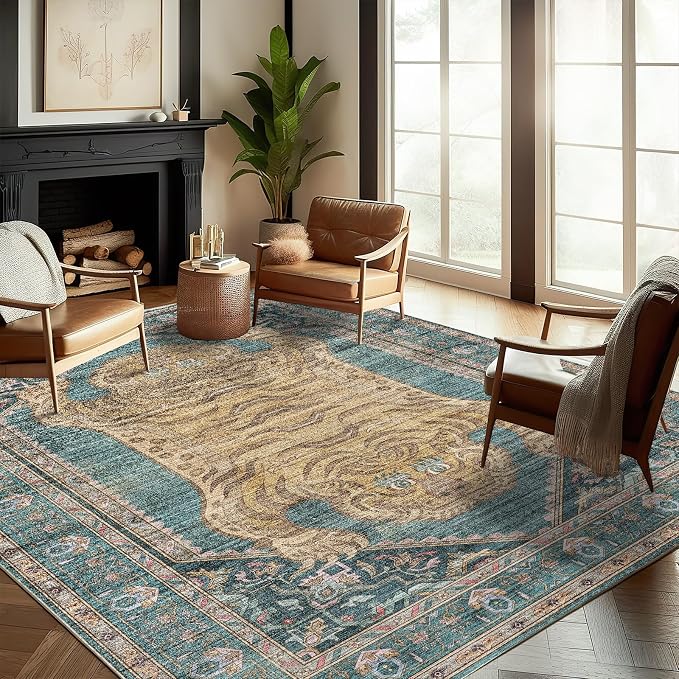 CHAMPLANT Washable Area Rug 8'x10' Retro Boho Design Non-Shedding Non-Slip Easy - Image 2
