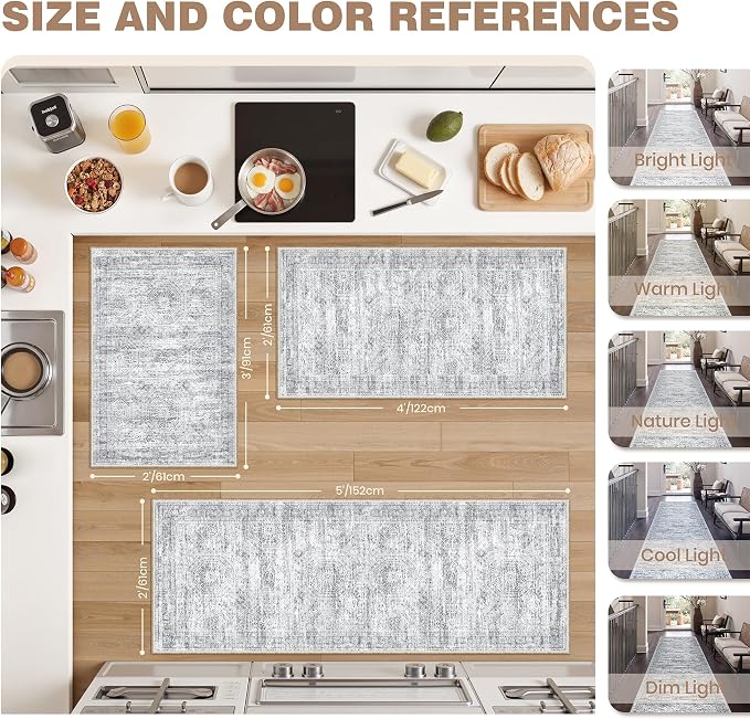 Washable Kitchen Rugs Sets of 3 Piece, Hallway Runner Rug Non-Slip - Image 2