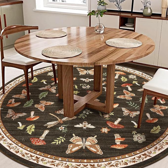 Mushroom Insect 6ft Round Rug Washable Non-Slip Soft Ultra-Thin Boho Circle - Image 3