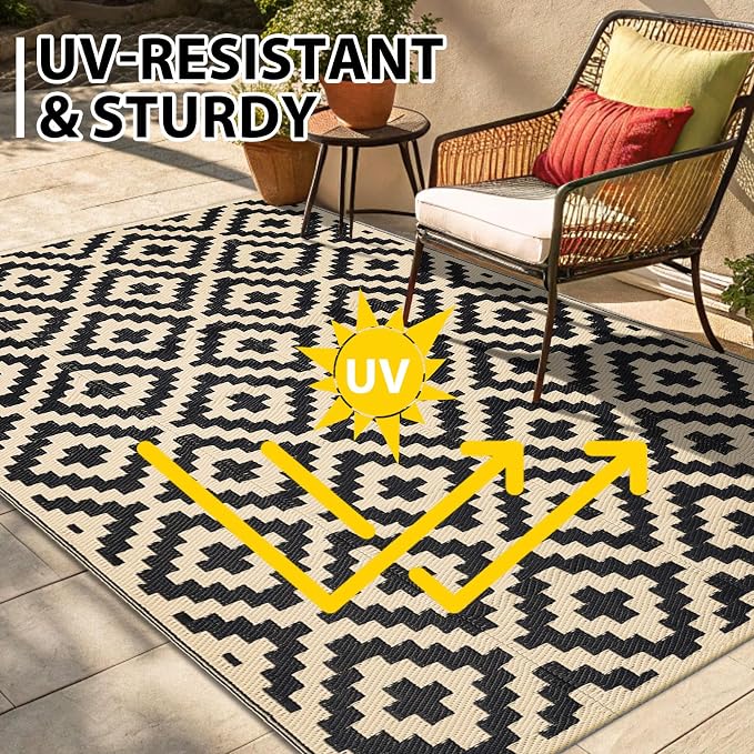 Smiry Waterproof Outdoor Rug 9x12 ft, Reversible Plastic Straw Patio Camping - Image 5