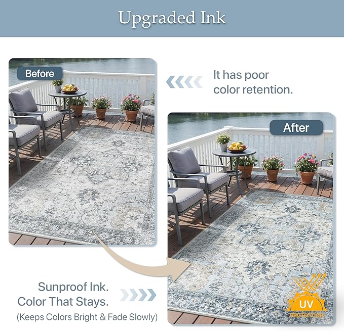 GENIMO Outdoor & Indoor Area Rug 9'x12', Waterproof, Non-Shedding, Easy Cleaning - Image 5