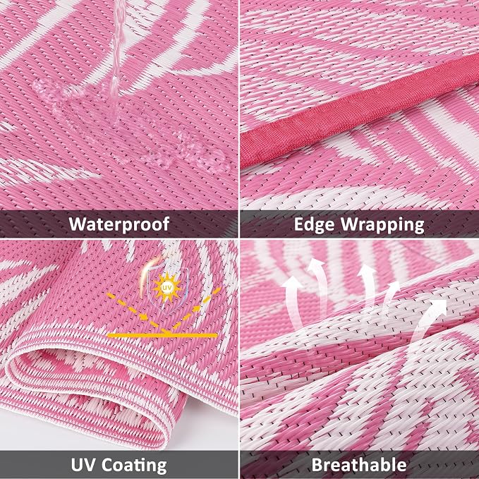 Pauwer Waterproof Outdoor Rug 8x10, Reversible Plastic Straw Patio Camping Rug - Image 3