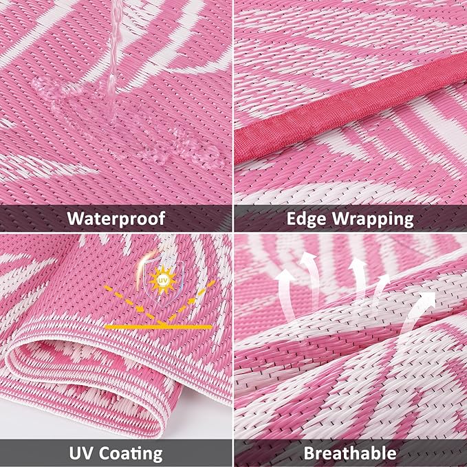 Pauwer Waterproof Outdoor Rug 6x9, Reversible Plastic Straw Patio Camping Rug - Image 3