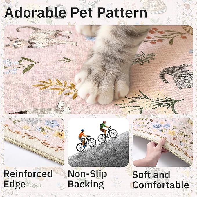Soalmost 2x3 Cat Rugs for Entryway, Machine Washable Door Mat Animal Floral - Image 7