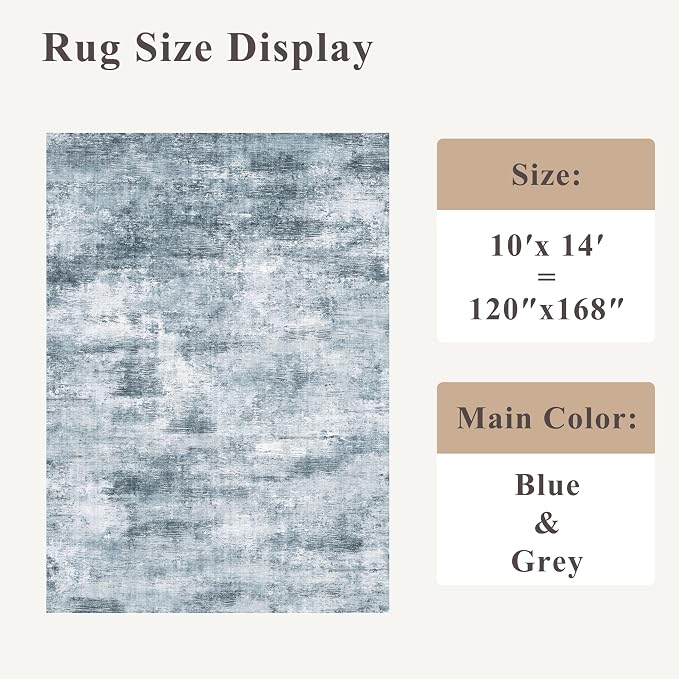 10x14 Area Rug Living Room – Washable Large Neutral Modern Abstract Soft Low - Image 2