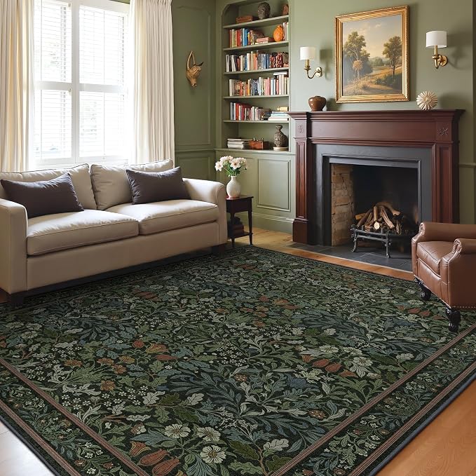 GENIMO 8x10 Area Rug, Washable Non Slip Vintage Boho Floral Carpet, Large Soft by GENIMO