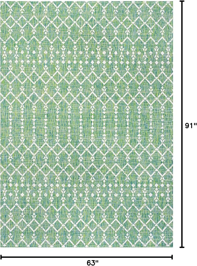 JONATHAN Y Moroccan Geometric Indoor Outdoor Area Rug 5X8 Green/Cream, Ourika - Image 2