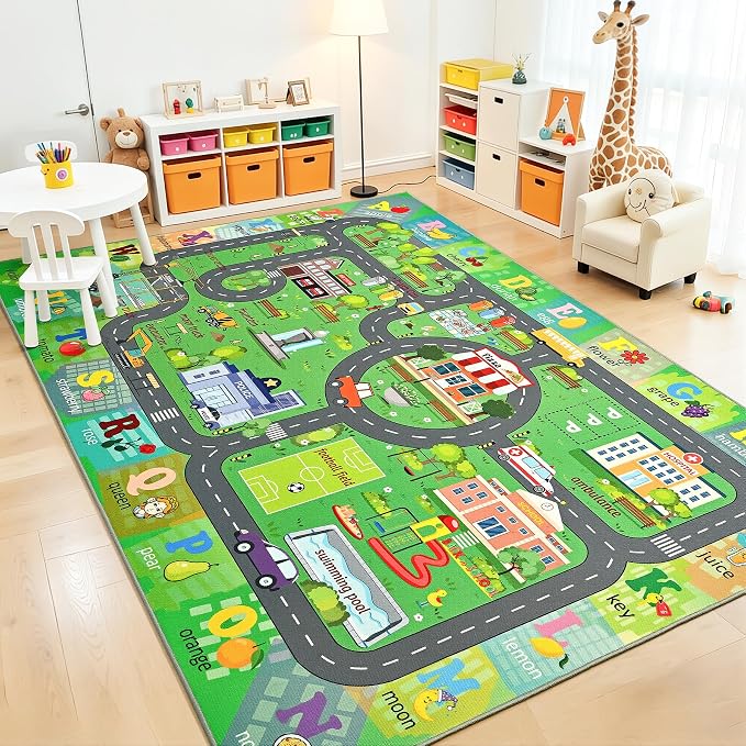 Chicrug 9x12 Car Road Area Rug for Kids Playroom Bedroom, Non Slip Low Pile by ChicrugHomeDecor