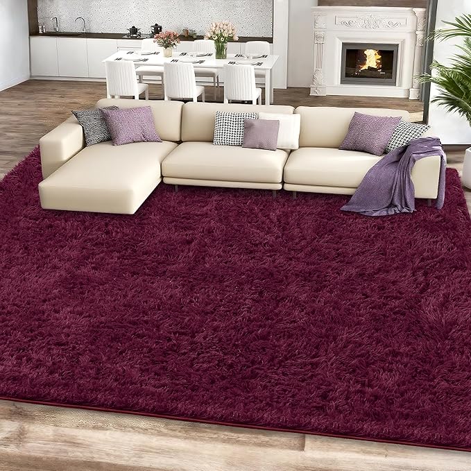 9x12 Burgundy Area Rugs for Living Room, Large Fluffy Shag Rug for Bedroom Kids - Image 2